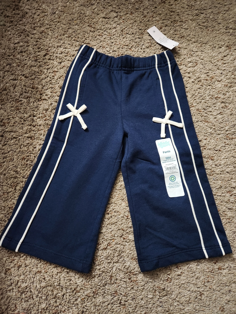 wonder nation Navy Sweatpants with Whitw Line And Bow For Girls Size 18M
